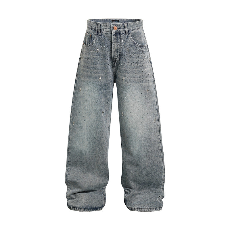 Damen Weite hochgeschnittene Baggy-Jeans mit Used-Wash und Steppdetail Nord Taschen