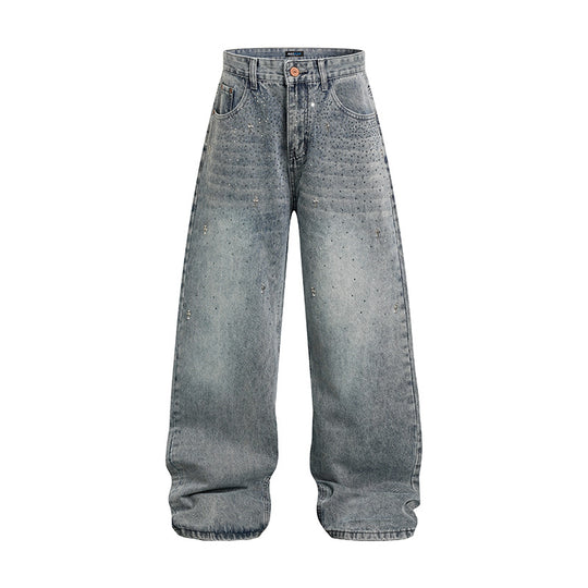 Damen Weite hochgeschnittene Baggy-Jeans mit Used-Wash und Steppdetail Nord Taschen