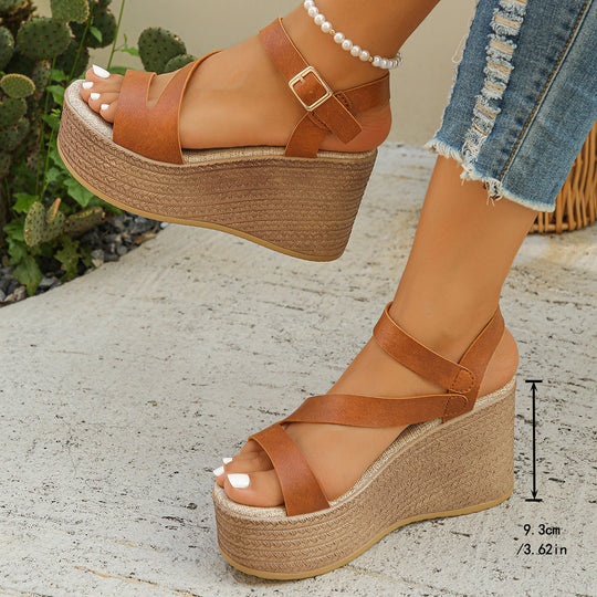 Damen elegante Plateau-Sandalen mit verstellbarem Riemen und komfortablem Fußbett