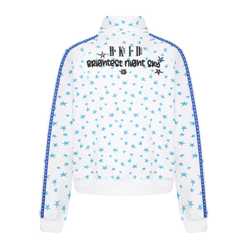 Damen Sweatjacke im Retro-Trackstil mit Stehkragen, Sternen-Print und Kontraststreifen Nord Taschen