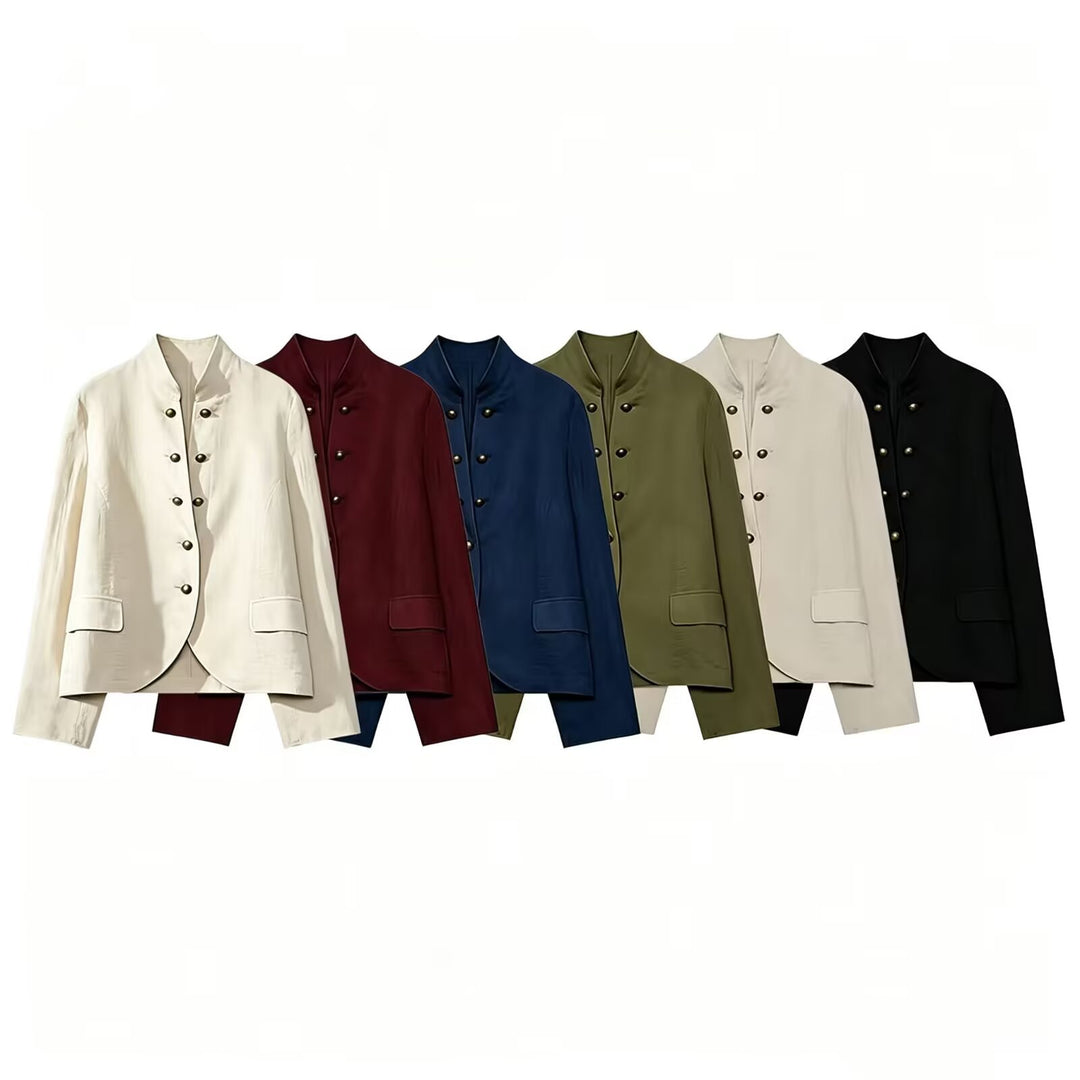 Damen Elegante Kurzjacke mit Stehkragen, Zierriegelknöpfen und Pattentaschen Nord Taschen