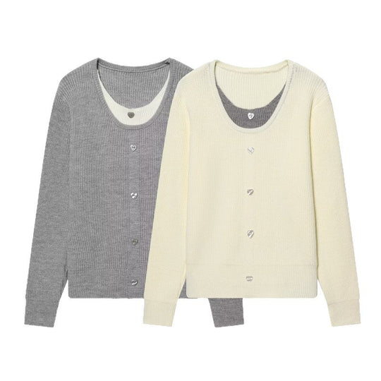 Damen Feinstrick-Cardigan mit integrierter Unterziehblende und Herzknopfleiste Nord Taschen