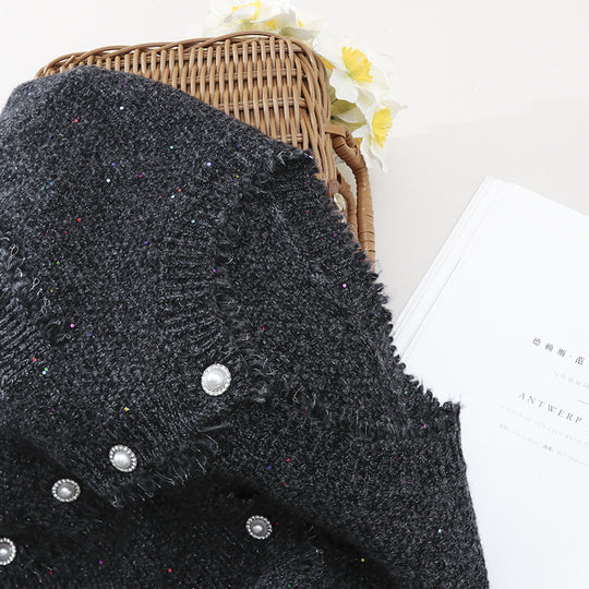 Damen Bouclé-Cardigan mit Perlmuttknöpfen und aufgesetzten Taschen Nord Taschen