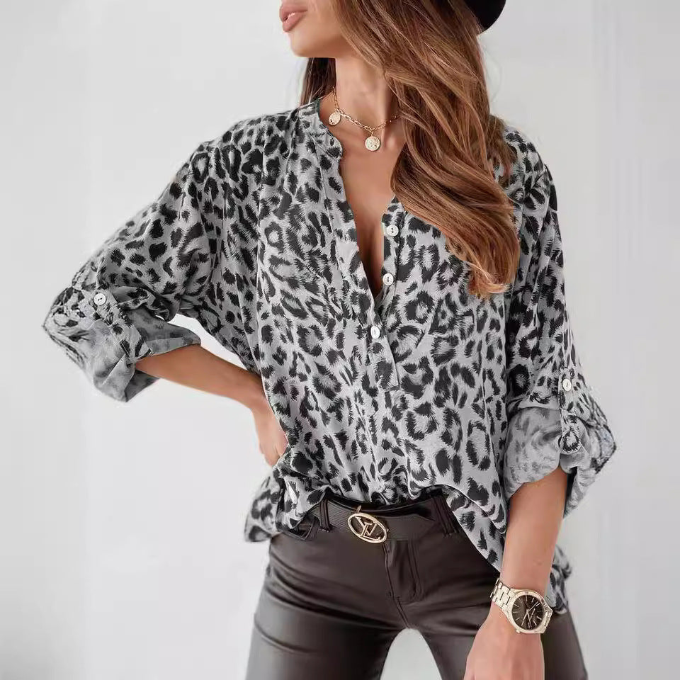 Damen Bluse im eleganten Animal-Print mit Raffungen