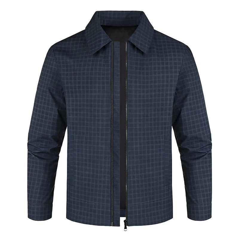 Herren Leichtes kariertes Overshirt-Jackett mit verdecktem Zwei-Wege-Reißverschluss und Hemdkragen Nord Taschen