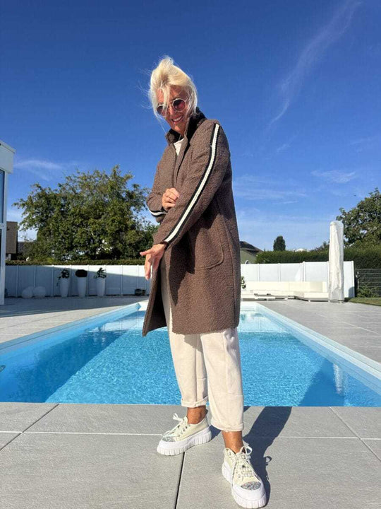 Damen Sportliche Longjacke mit praktischen Taschen und Streifenmotiv