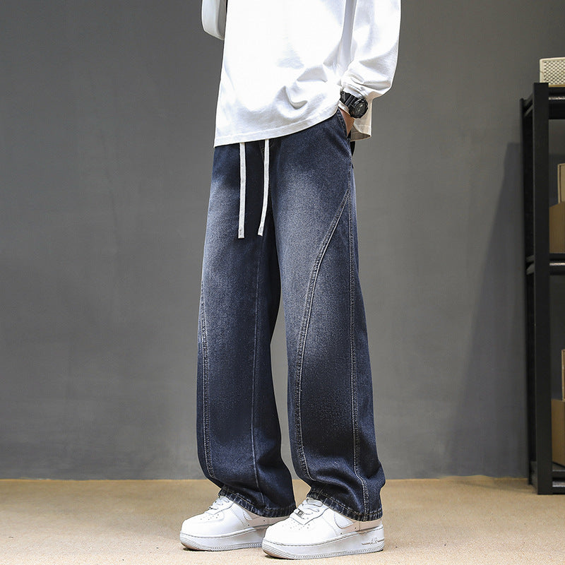 Herren Weite Denim‑Baggy‑Jeans mit Tunnelzugbund, tiefem Schritt und markanten Ziernähten Nord Taschen