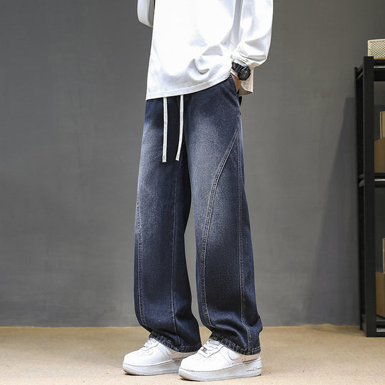 Herren Weite Denim‑Baggy‑Jeans mit Tunnelzugbund, tiefem Schritt und markanten Ziernähten Nord Taschen