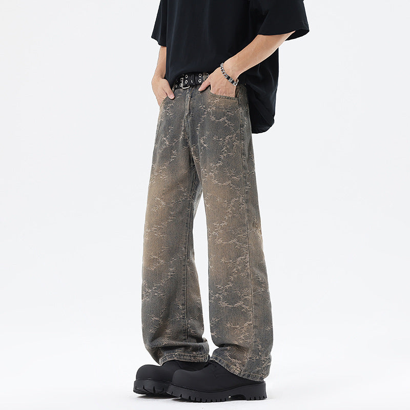 Herren Weit geschnittene Vintage-Denim-Hose im Baggy‑Look mit Marmorwaschung und tiefem Schritt Nord Taschen