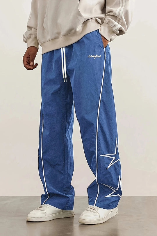 Herren Weite Trackpants mit Kontrastpaspel, Kordelzug und Sternapplikation Nord Taschen