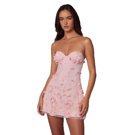 Damen Cocktailkleid mit schulterfreiem Design und floralem 3D-Applikationen Nord Taschen