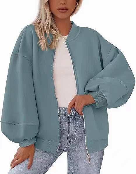 Damen Oversize Bomberjacke mit Ballonärmeln und durchgehendem Reißverschluss Nord Taschen