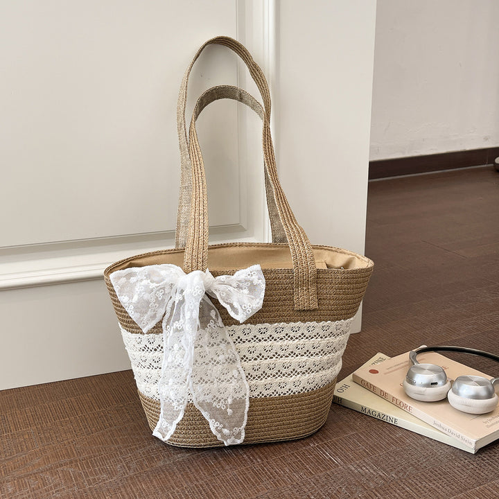 Damen elegante Basttasche mit romantischem Spitzenakzent Nord Taschen