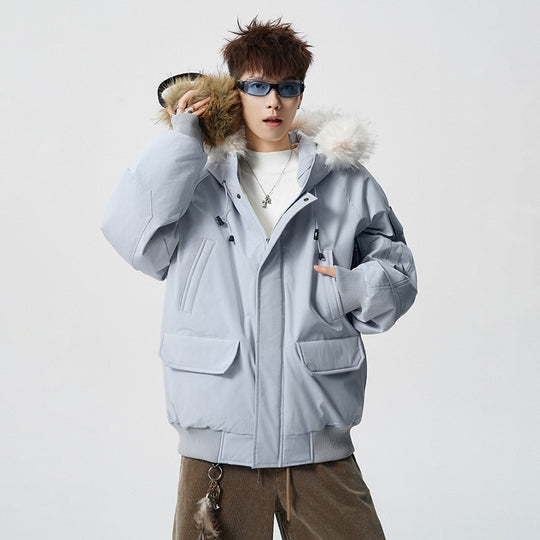 Herren Wattierter Oversize-Parka mit Kunstfellkapuze und Utility-Taschen Nord Taschen
