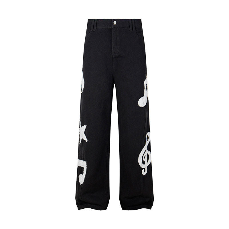 Damen Jeans mit hohem Bund, weitem Beinverlauf, Stick- und Destroy-Details Nord Taschen