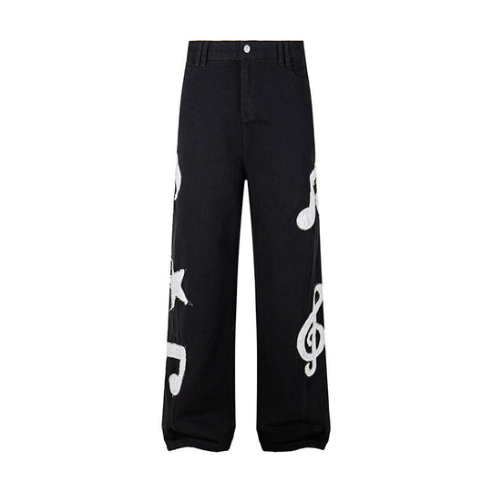 Damen Jeans mit hohem Bund, weitem Beinverlauf, Stick- und Destroy-Details Nord Taschen