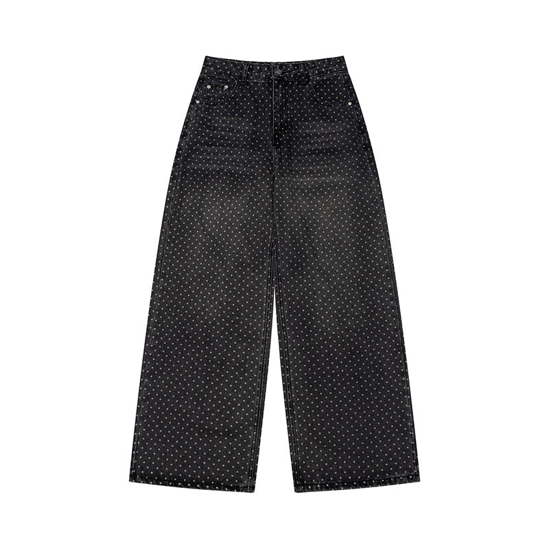 Damen High‑Waist Weite Denim‑Culotte mit Allover‑Punktmuster Nord Taschen