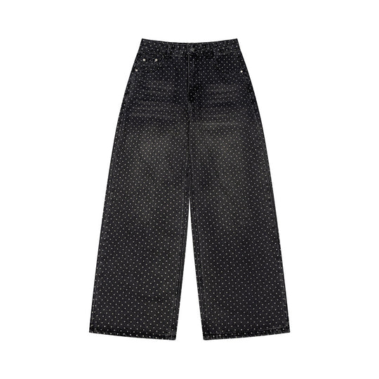Damen High‑Waist Weite Denim‑Culotte mit Allover‑Punktmuster Nord Taschen