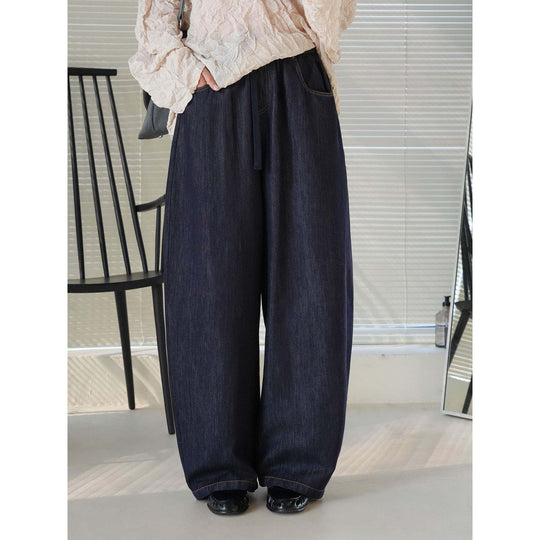 Damen Weite High‑Waist Relaxed-Hose mit Elastikbund, Zugband und Eingrifftaschen Nord Taschen