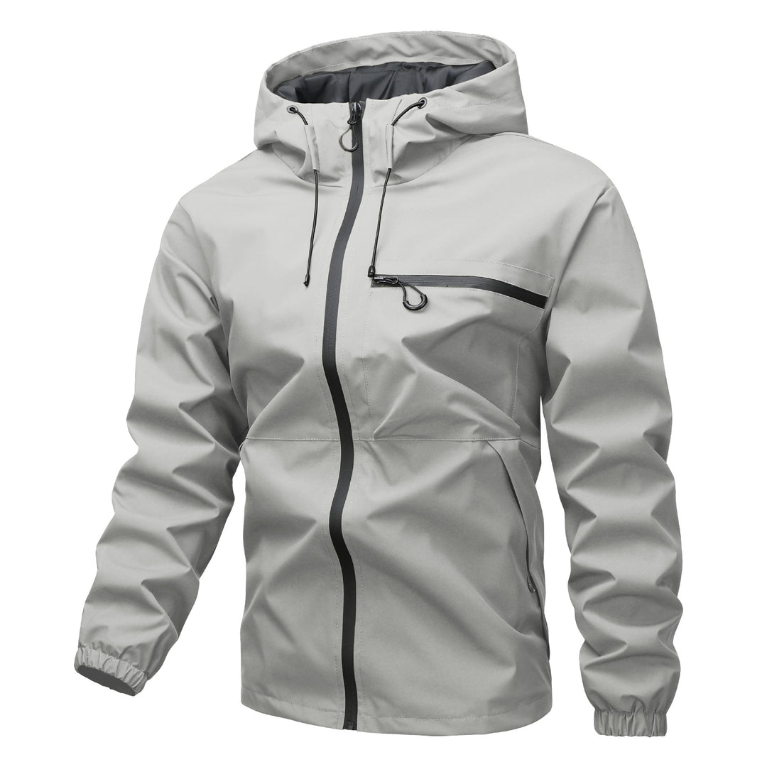 Herren Leichte dreilagige Softshell-Regenjacke mit verschweißten Reißverschlüssen, Kapuze und Brustreißverschluss Nord Taschen