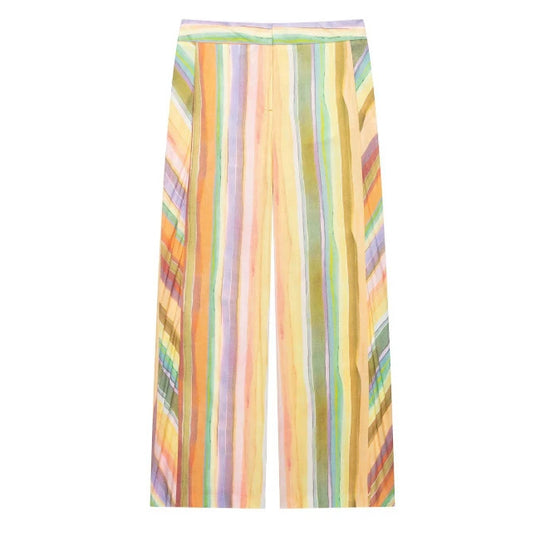 Damen Hochgeschnittene Palazzo‑Hose mit mehrfarbigem Aquarell‑Streifenmuster Nord Taschen
