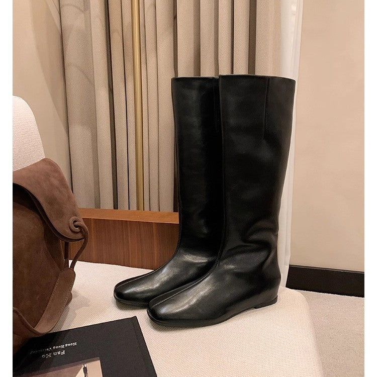 Damen Kniehohe Minimalistische Glattleder-Stiefel mit ergonomischer Laufsohle Nord Taschen