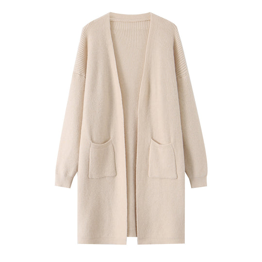 Damen Langer Oversize Strickcardigan mit aufgesetzten Taschen Nord Taschen