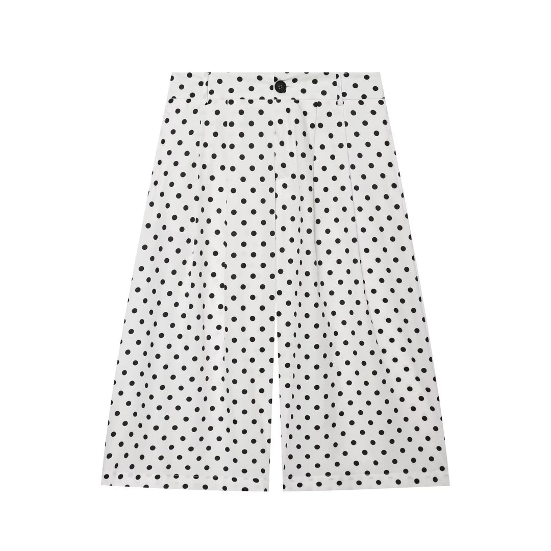 Damen Hochtaillierte Culottehose mit weitem Bein, Pünktchenmuster und Bügelfalte Nord Taschen