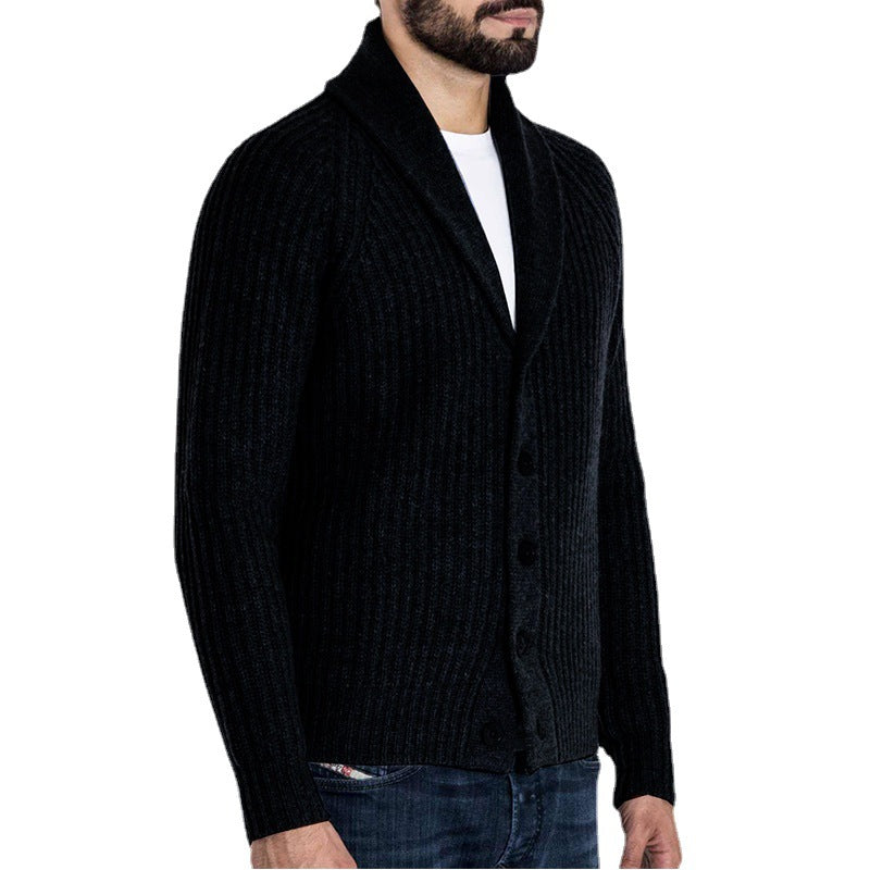 Herren Rippstrick-Cardigan mit Schalkragen und durchgehender Knopfleiste Nord Taschen
