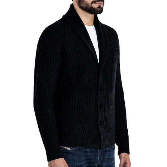 Herren Rippstrick-Cardigan mit Schalkragen und durchgehender Knopfleiste Nord Taschen