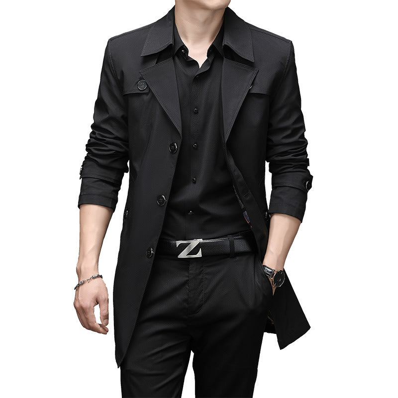 Herren Schmal geschnittener Trenchcoat mit Reverskragen und dezenter Knopfleiste Nord Taschen