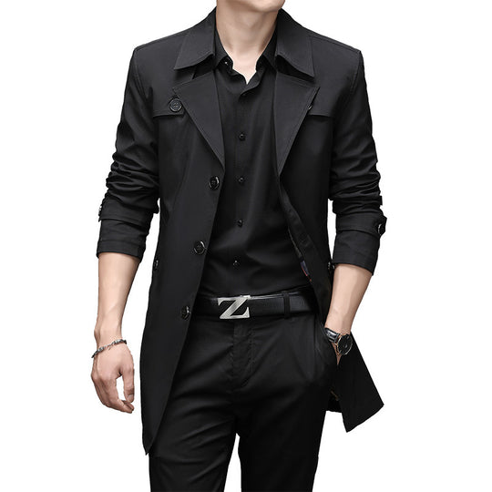 Herren Schmal geschnittener Trenchcoat mit Reverskragen und dezenter Knopfleiste Nord Taschen