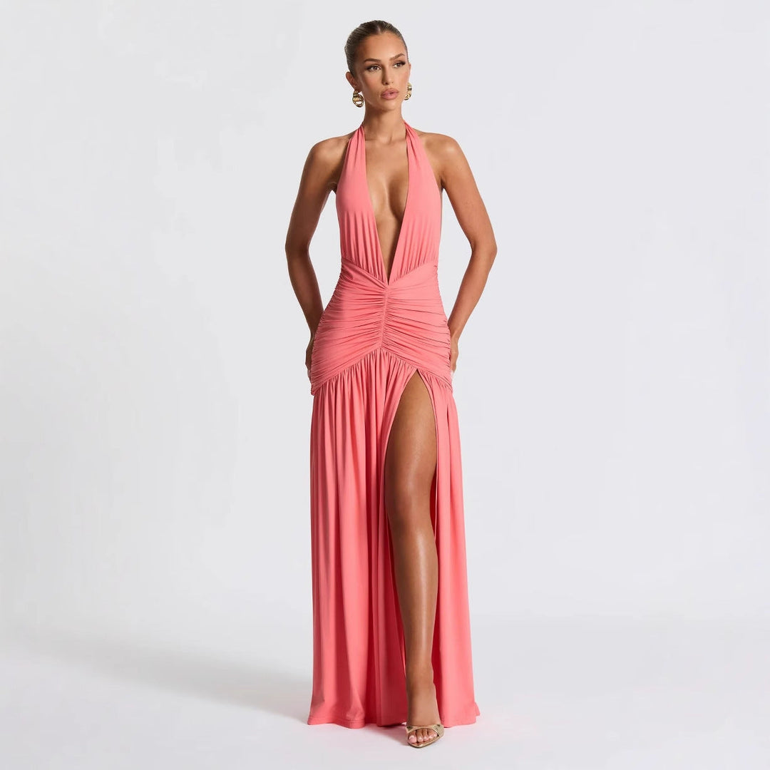 Damen Wickelkleid mit tiefem V-Ausschnitt und Raffung