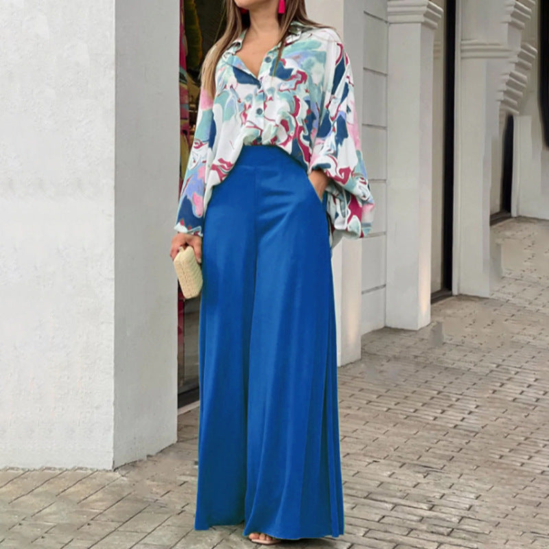 Damen Fließende Highwaist Palazzo‑Hose mit weitem Bein und elegantem Satinfall Nord Taschen