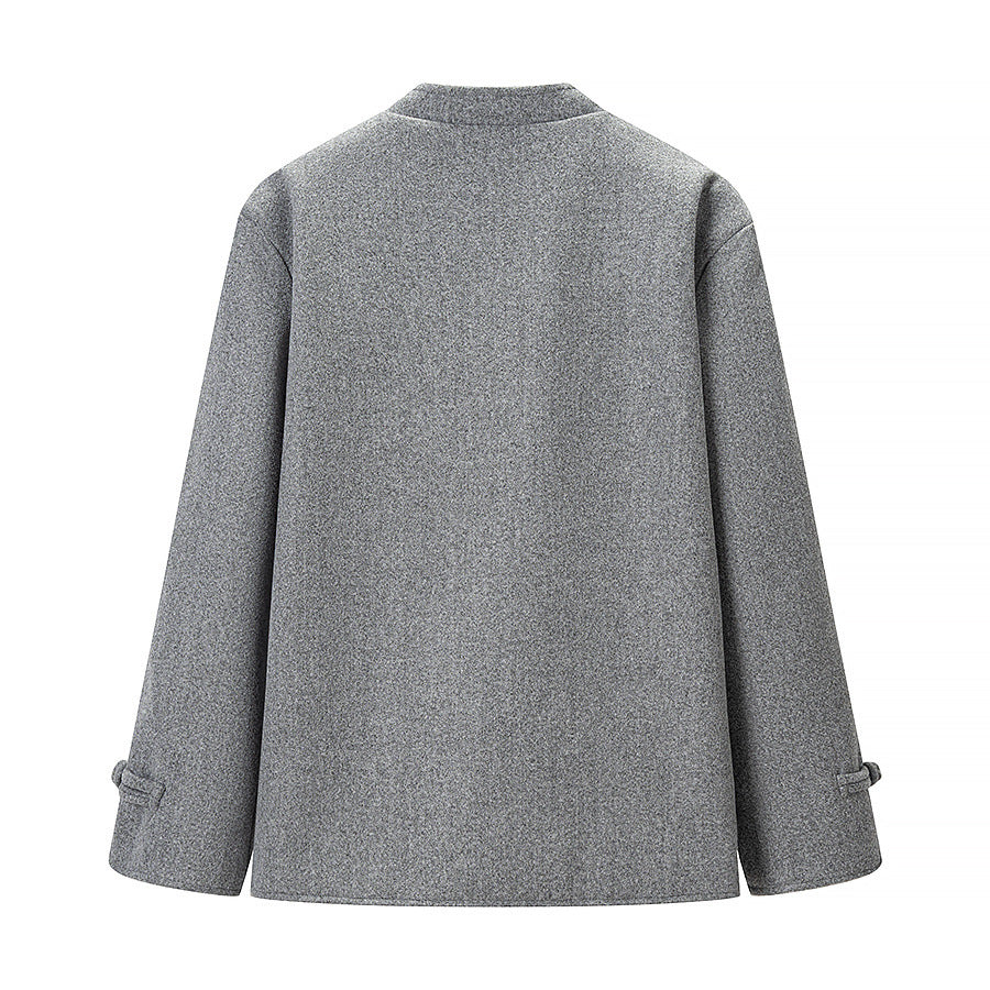 Damen Traditionelle kurz geschnittene Jacke mit Mandarin-Kragen und Knotenverschlüssen Nord Taschen