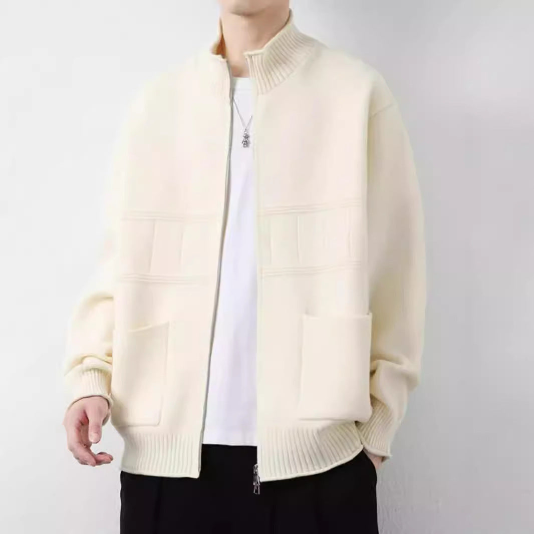 Herren Trendige Strickjacke mit hohen Kragen und Reißverschluss Nord Taschen
