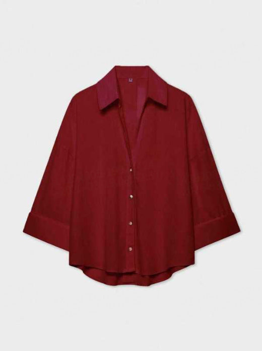 Damen Leichte Oversize Leinenoptik Bluse mit Dreiviertelärmeln und durchgehender Knopfleiste Nord Taschen