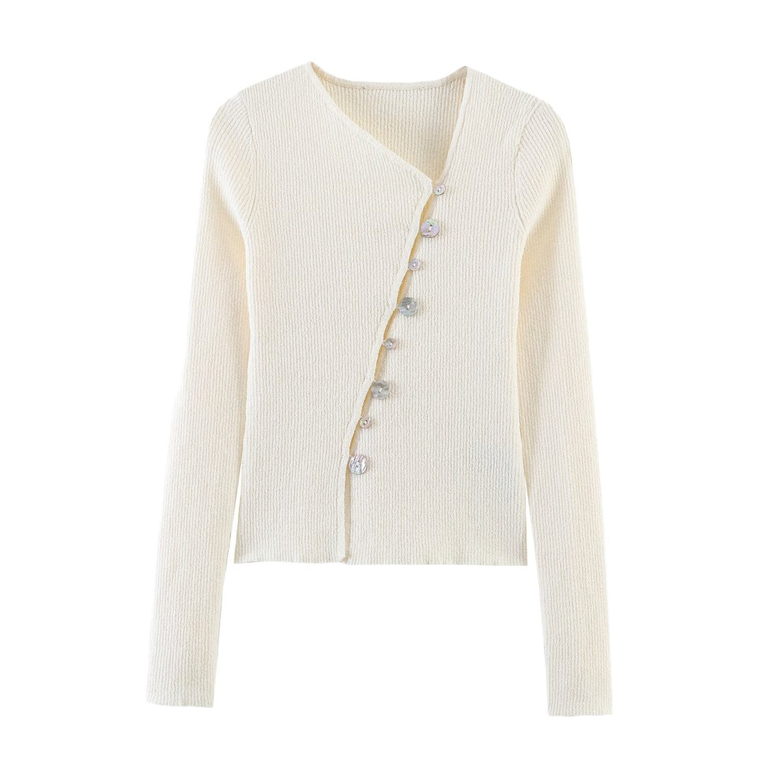 Damen Asymmetrische Feinstrick-Cardigan mit Zierknopfleiste Nord Taschen