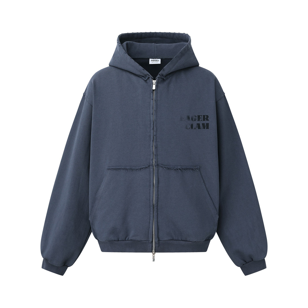 Unisex Oversized Zip-Hoodie im Boxy-Cut mit ausgefransten Saumkanten und Kängurutasche Nord Taschen