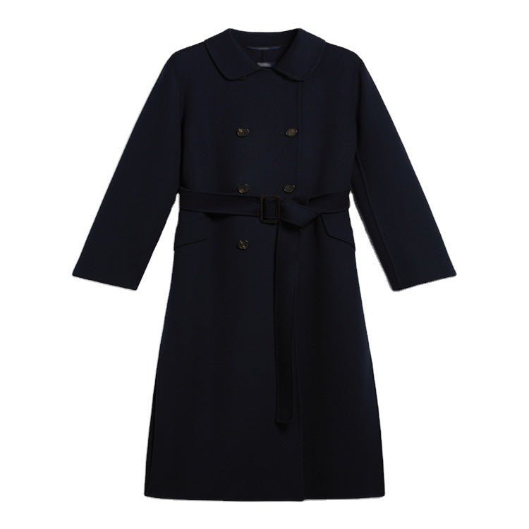 Damen Longcoat im minimalistischen Mantelkleid‑Look mit verdeckter Doppelreihe und Stoffgürtel Nord Taschen