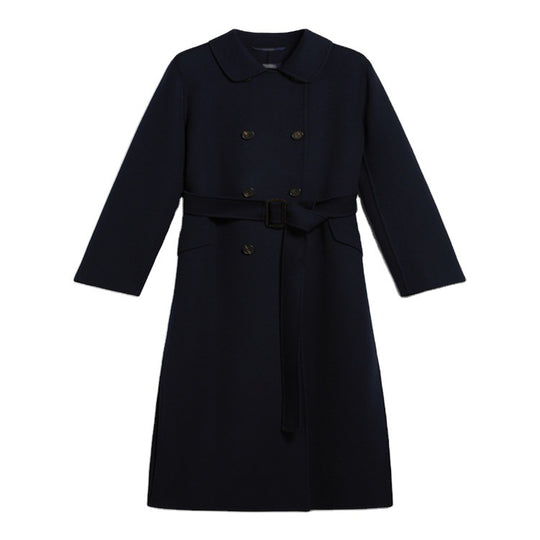 Damen Longcoat im minimalistischen Mantelkleid‑Look mit verdeckter Doppelreihe und Stoffgürtel Nord Taschen