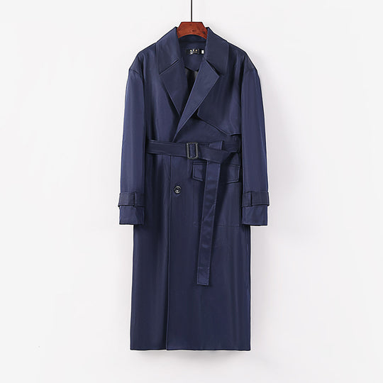 Damen Langer taillierter Trenchcoat mit Bindegürtel und weitem Schalkragen Nord Taschen