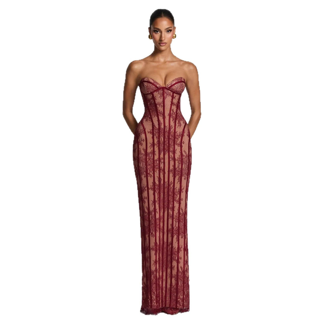 Damen figurbetontes Spitzenkleid mit Bustier-Oberteil und eleganten Details