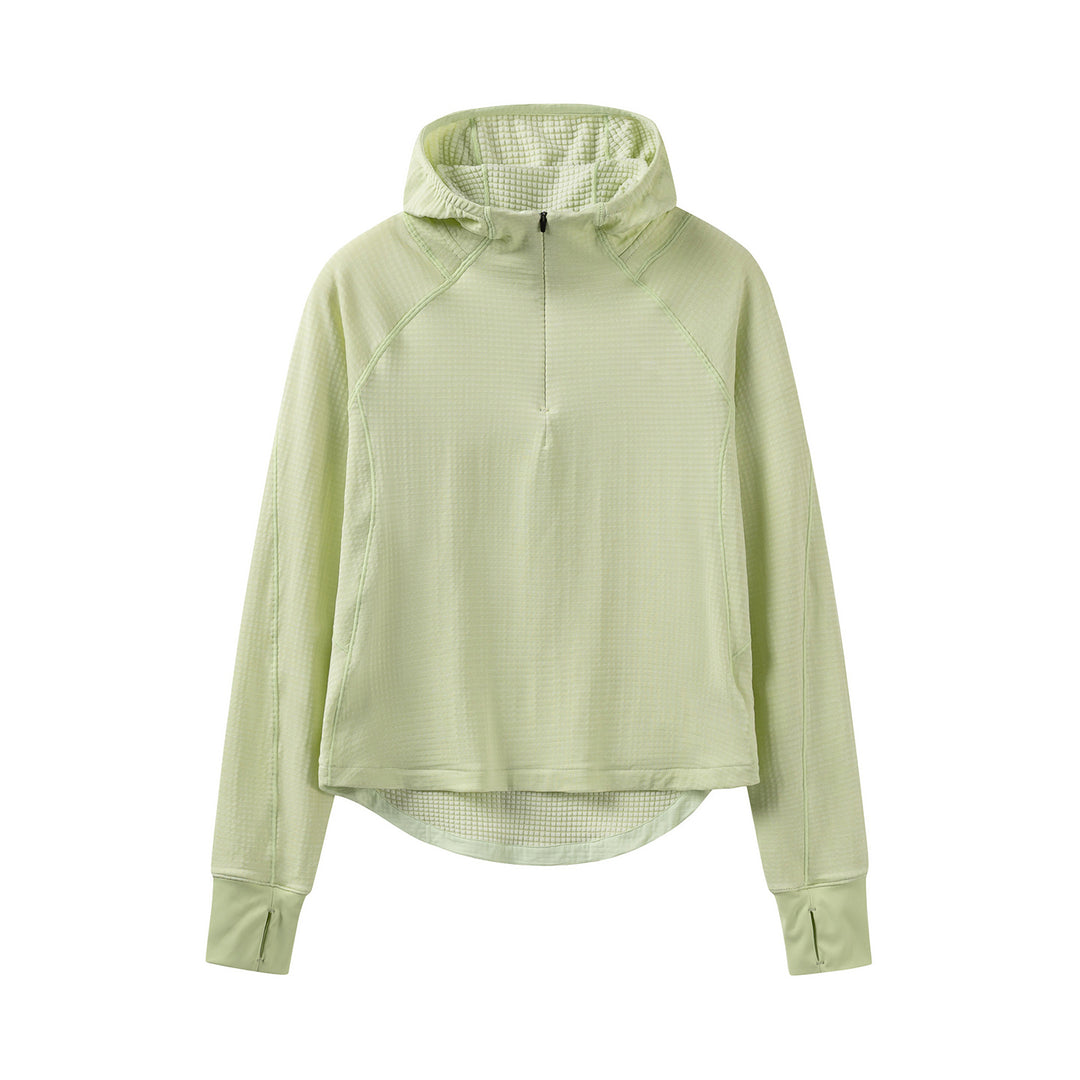 Damen Kapuzen-Halbzip-Pullover mit waffelgefütterter Innenkapuze, Daumenlöchern und verlängerter Rückpartie Nord Taschen
