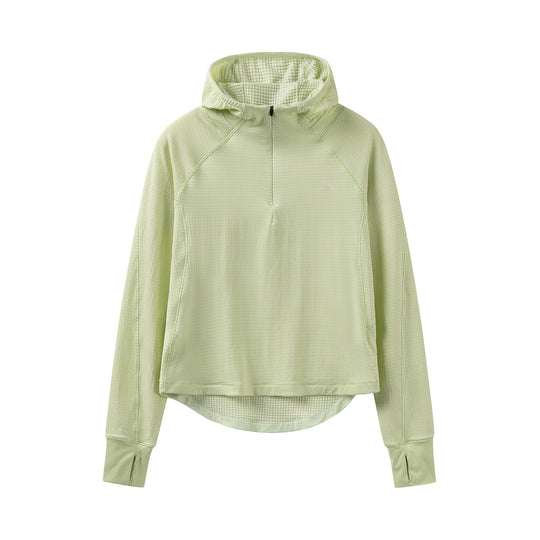 Damen Kapuzen-Halbzip-Pullover mit waffelgefütterter Innenkapuze, Daumenlöchern und verlängerter Rückpartie Nord Taschen