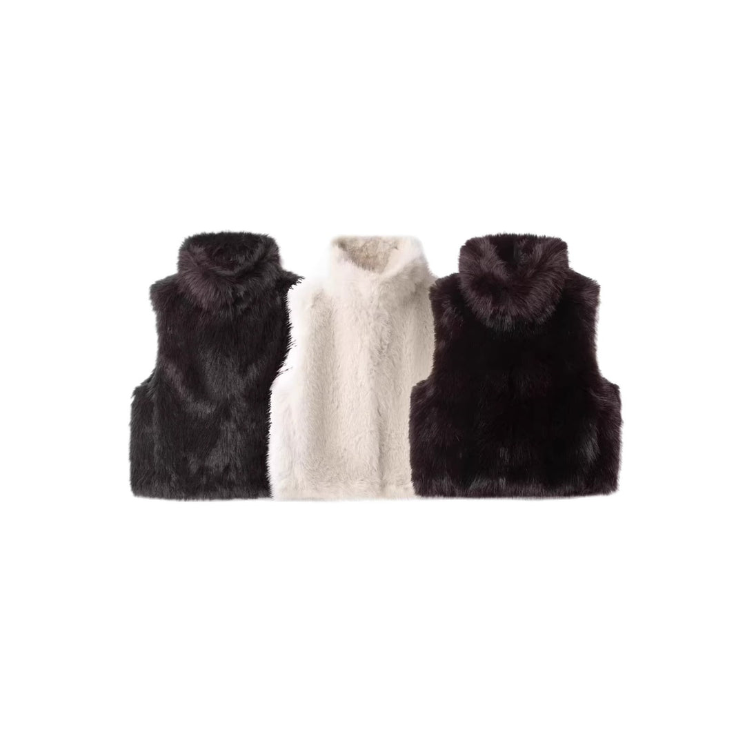Damen Ärmellose Teddy‑Plüschweste mit hohem Stehkragen und dichtem Hochflor Nord Taschen