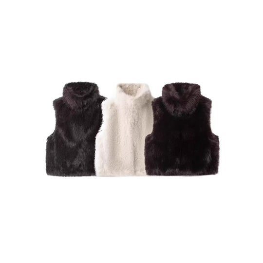 Damen Ärmellose Teddy‑Plüschweste mit hohem Stehkragen und dichtem Hochflor Nord Taschen