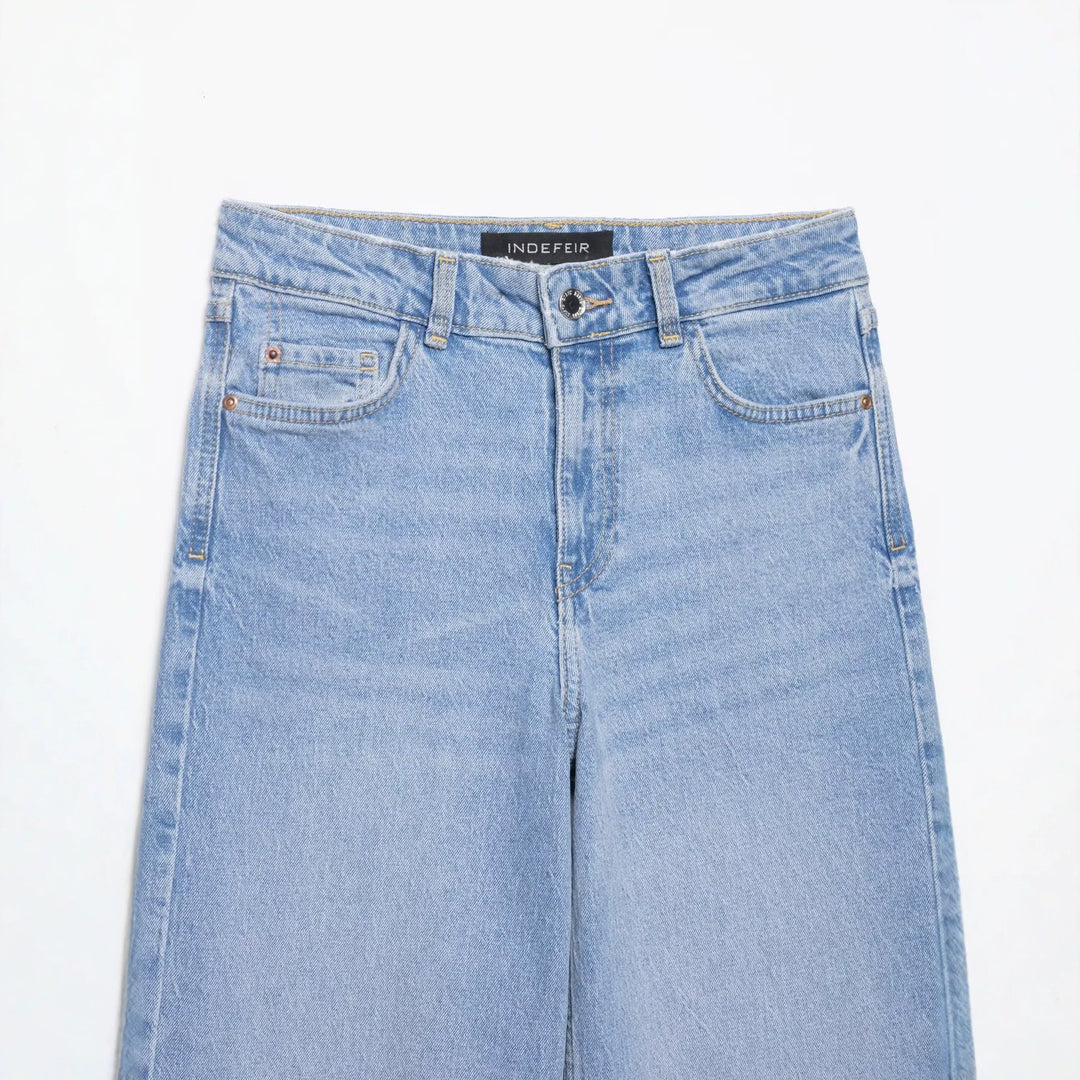 Damen Hochtaillierte weite Denim-Jeans mit klassischem Taschen-Design und geradem Saum Nord Taschen
