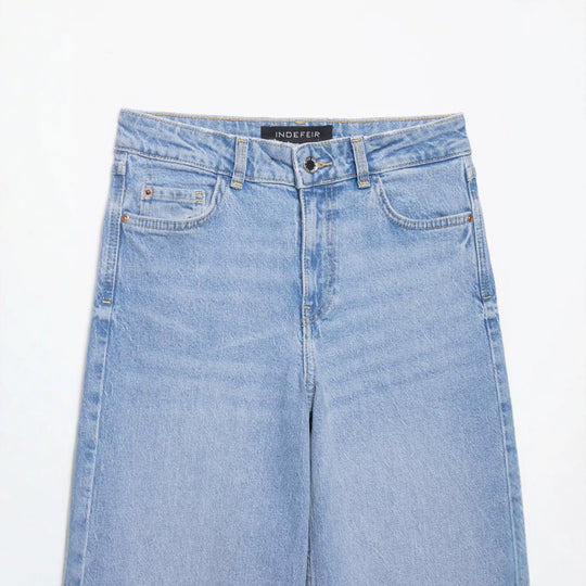 Damen Hochtaillierte weite Denim-Jeans mit klassischem Taschen-Design und geradem Saum Nord Taschen