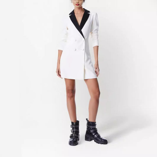 Damen Zweireihiges Blazerkleid-Minikleid mit Kontrast-Schalkragen Nord Taschen